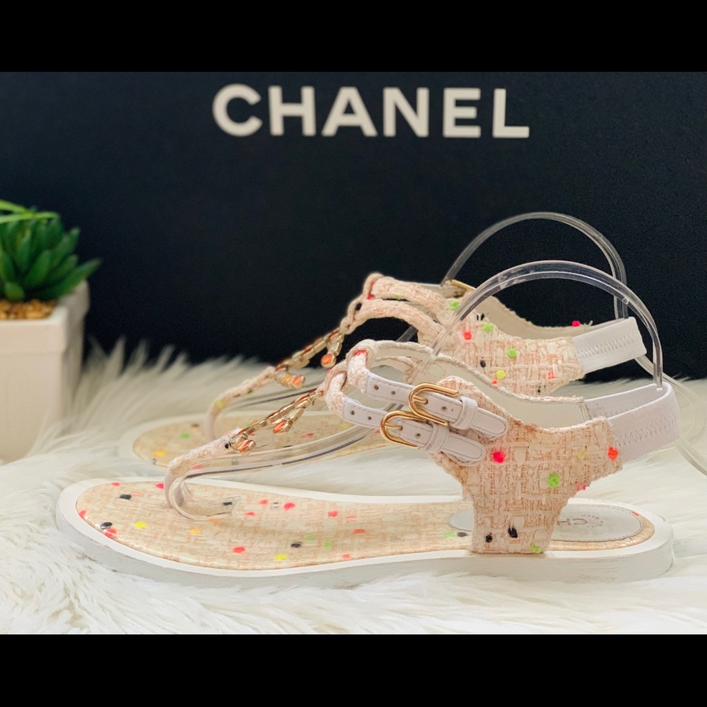 🍾🥂2xHost Pick🥳Chanel Tweed Summer Bliss Sandals - Picture 4 of 8